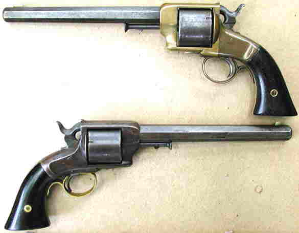 BRASS AND IRON FRAME MODELS OF THE E.A. PRESCOTT SINGLE ACTION .38 CALIBER "NAVY" REVOLVER